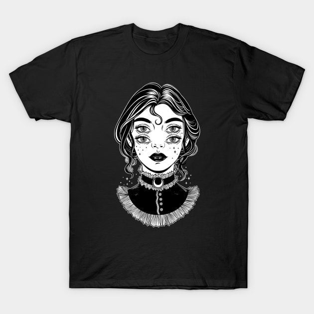 Cute victorian witch with four eyes T-Shirt by OccultOmaStore